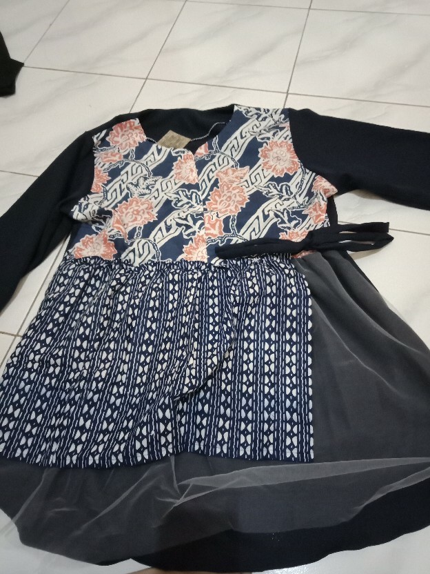 M-l-xl-xxl Gamis Batik Couple Baju Muslim Shibori Atasan Batik Wanita Blouse Batik Asli Pekalongan