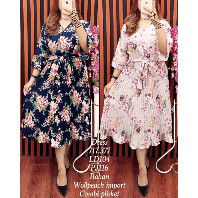 Fy 717377 Dress Wollpeach Import combi Plisket