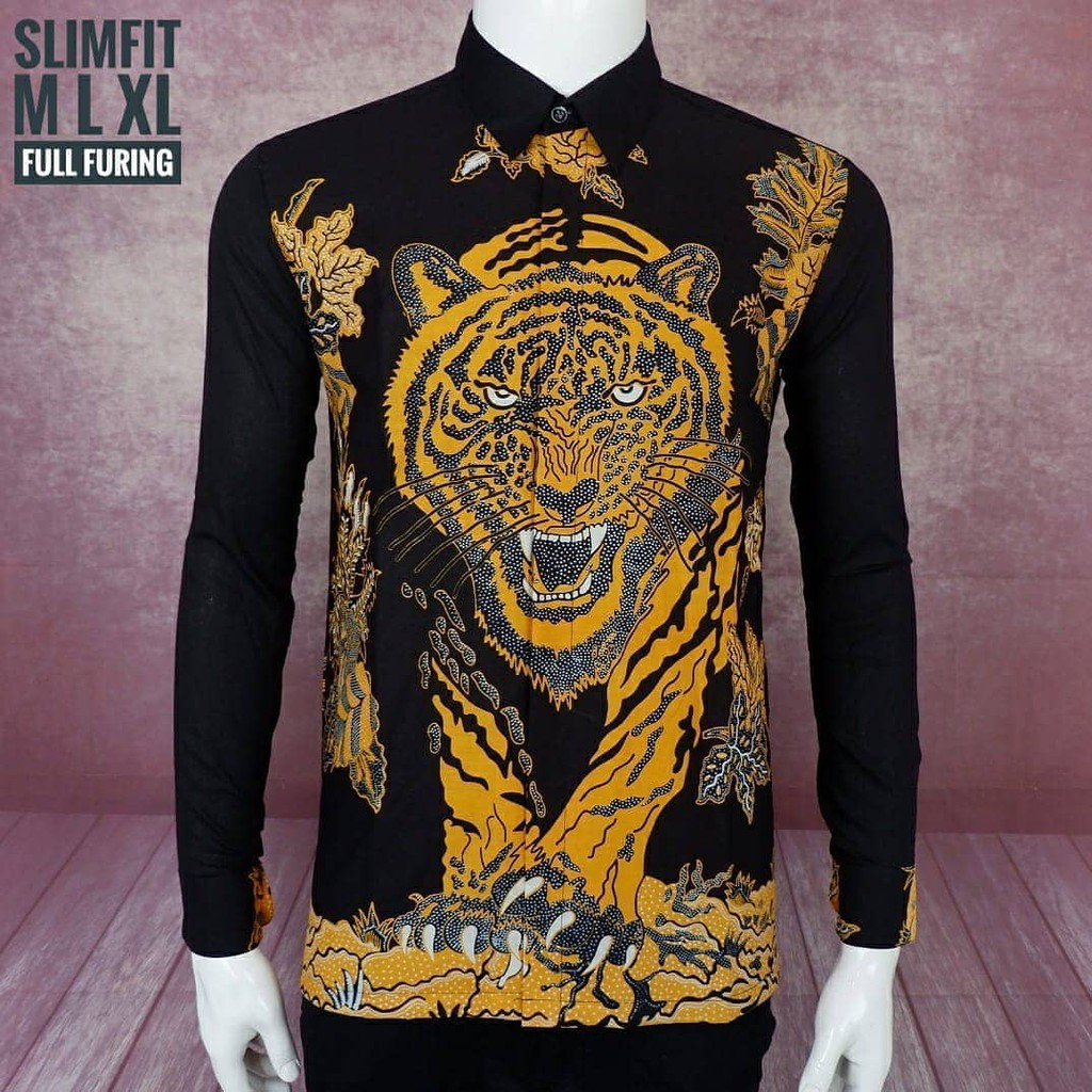 Kemeja Batik  SOLO Slimfit PO motif  harimau  warna kuning 