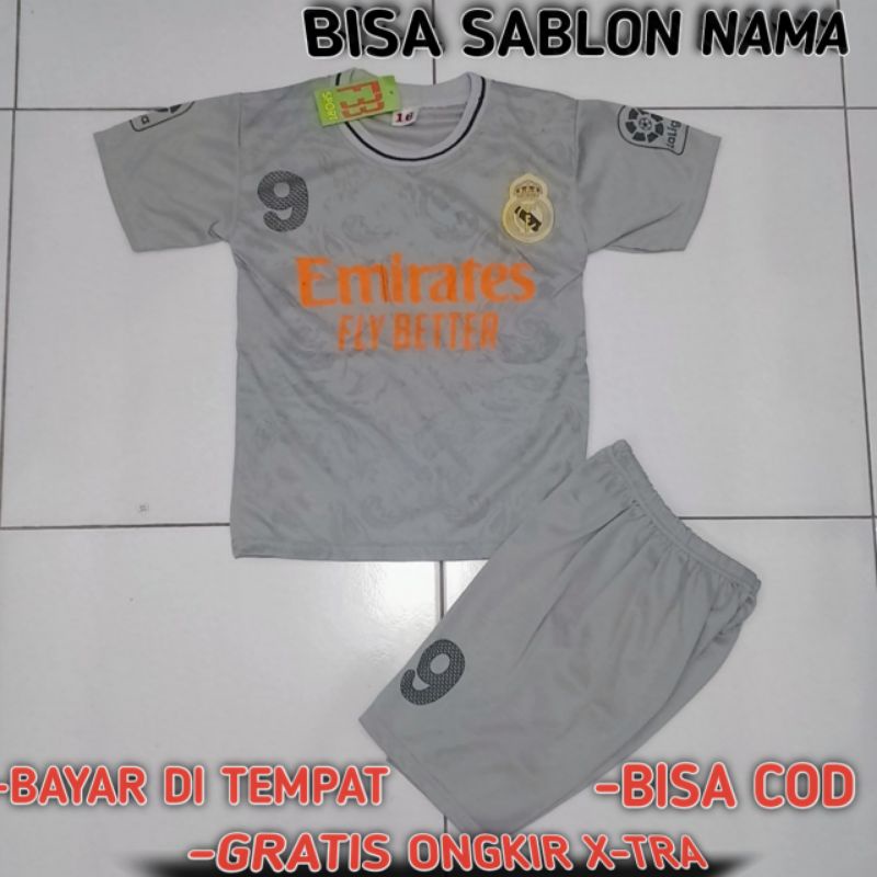 SETELAN Baju Olahraga Sepakbola Anak Baju Kaos Bola Madrid Abu Abu Bisa Sablon Nama