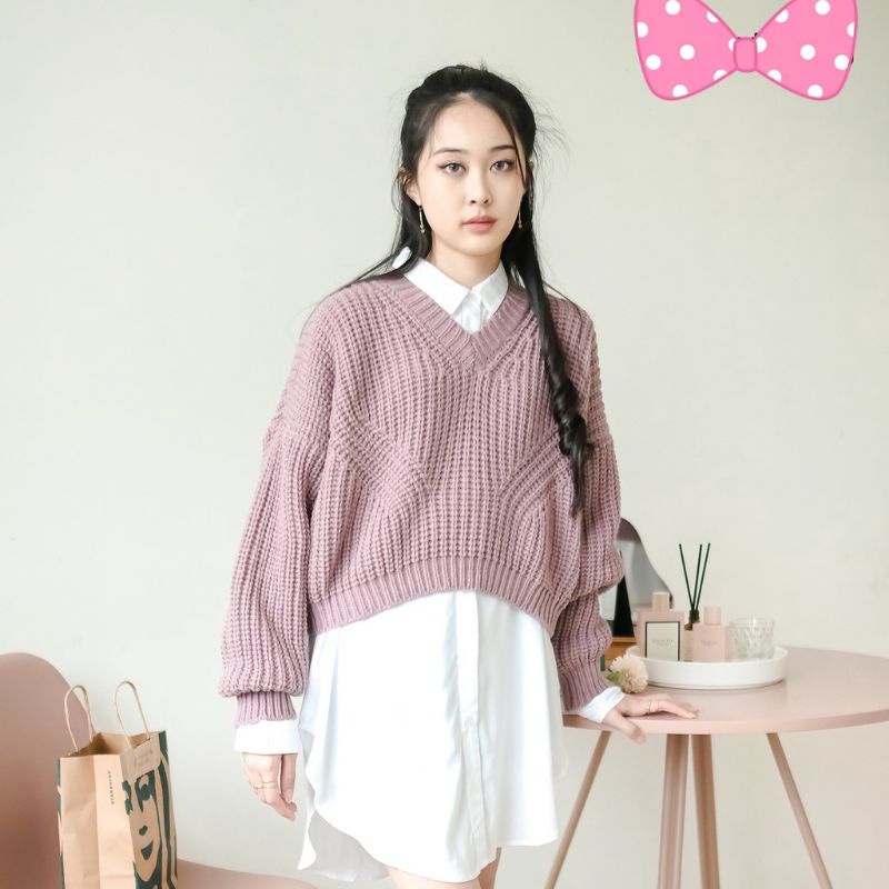 FX SHOP HANNA OVERSIZED KNIT / YEJI SWEATER CROP OVERSIZE PREMIUM / V SWEATER RAJUT