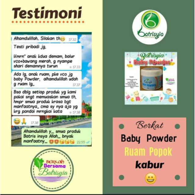 Bedak Bayi Reguler Batrisyia Herbal, Baby Powder dengan VCO