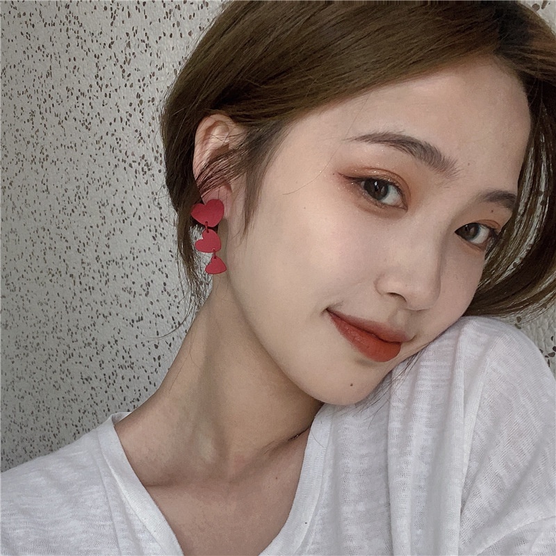 6 styles of red bow love heart diamond-painted women's earrings earrings Korean fashion jewelry festive lucky accessories