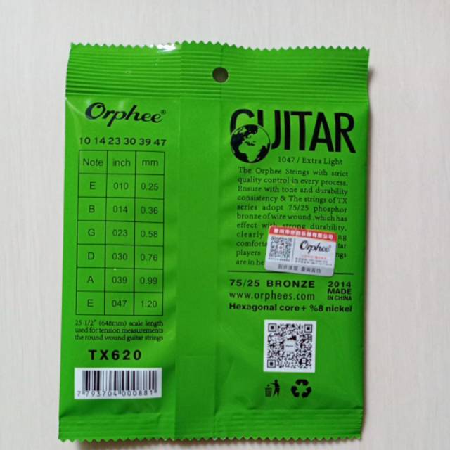 Senar gitar orphee TX 620, akustik 010