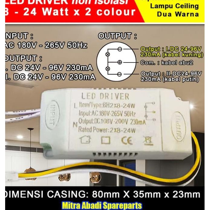 Terupdate LED Driver 2*(8-24)*1W/1 Watt 230 mA 2 Warna Casing Plastik Kotak 40
