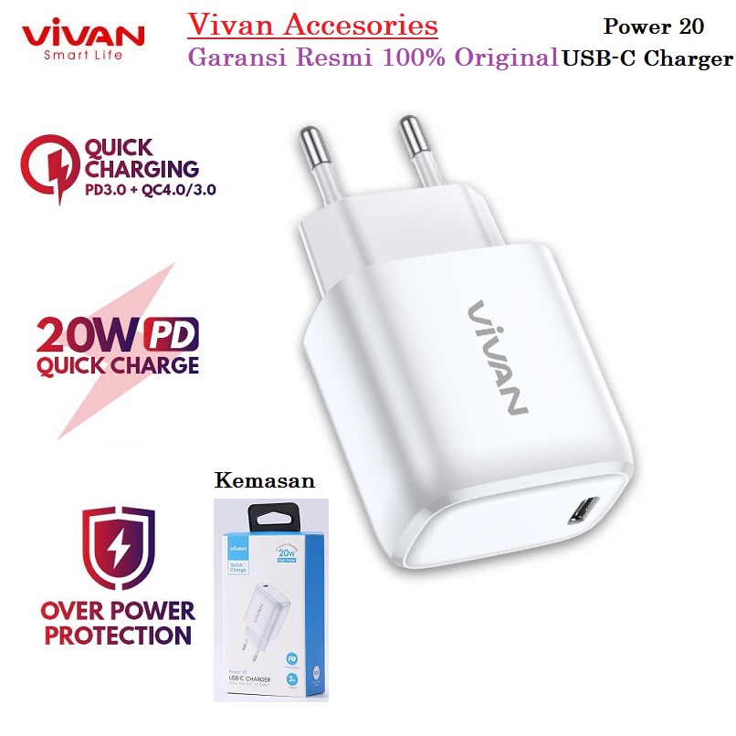 Vivan Power 20 USB-C 20W Power Adapter PD Charger Apple iPhone Android