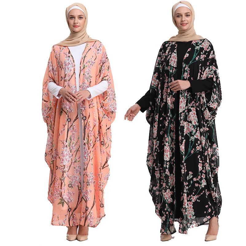 BARANGTERBARU Abaya Jubah Dubai Kaftan Islam Qatar Chiffon Muslim Hijab Gaun Abaya untuk Wanita