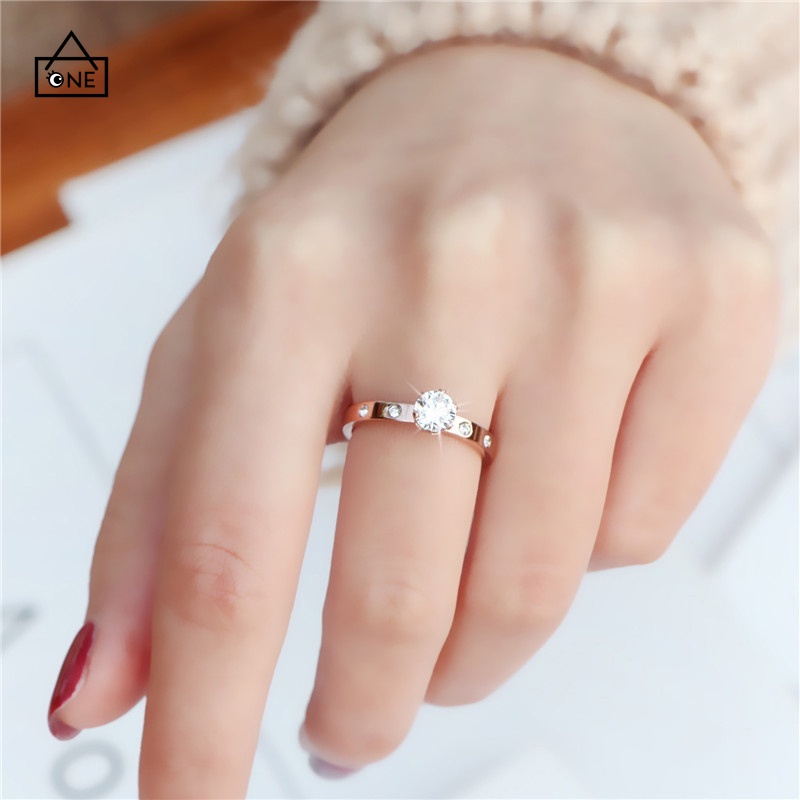 COD Cincin Berlian Imitasi Bahan Titanium Warna Rose Gold Untuk Wanita A one