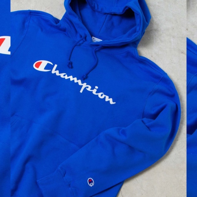 champion script hoodie blue