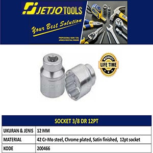 Socket 3/8 DR 12 PT 12mm JETJO TOOLS 200466 / Socket 3/8 DR 12 PT LAKONI PRO
