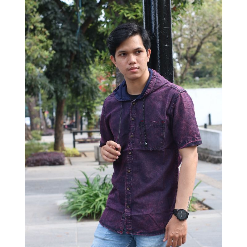 kemeja pendek jeans/denim hoodie sanwosh