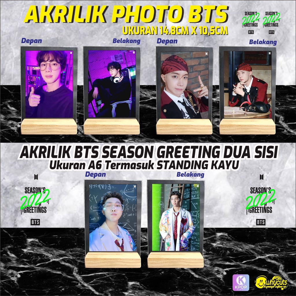 AKRILIK PHOTO BTS VERSI SEASON GREETING 2022 &amp; PERMISSION TO DANCE / TERMASUK STAND KAYU / PRINT 2 SISI LAMINASI GLOSSY