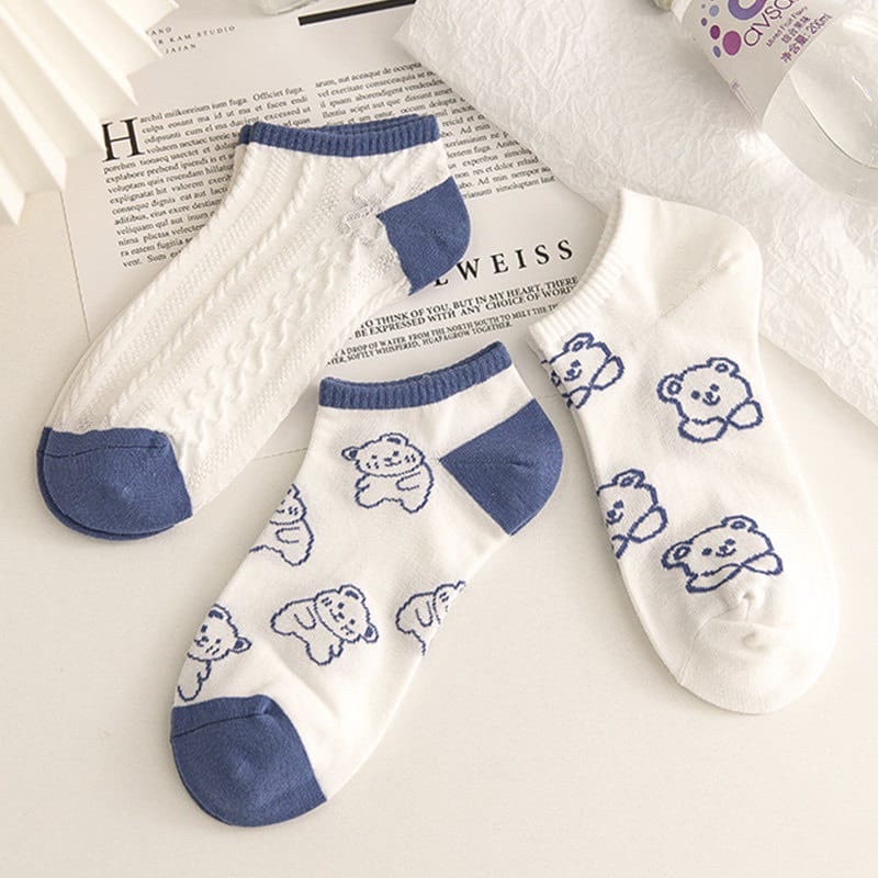 Kaos Kaki wanita unisex semata kaki Motif Bear blue (Cod)