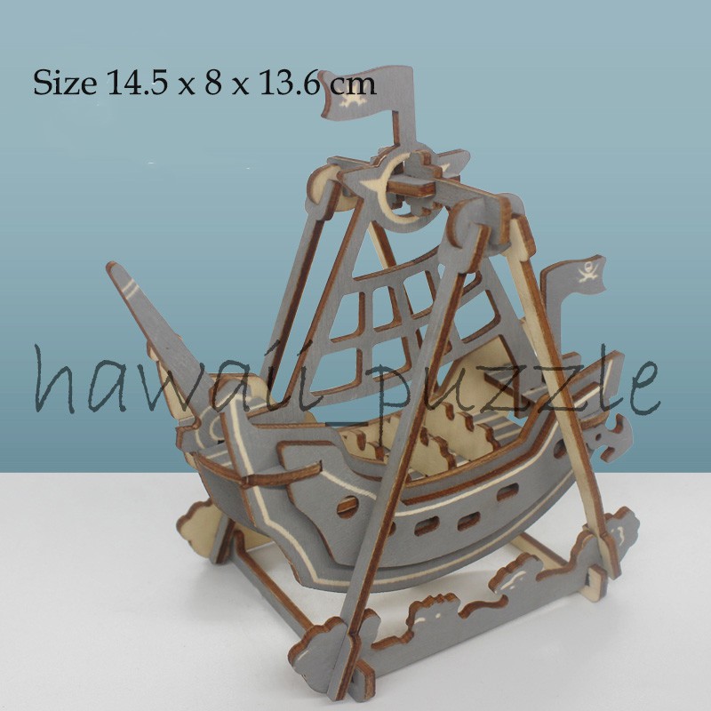 Puzzle 3D DIY bahan kayu model Pirate captain/kapal bajak laut mainan puzzle edukasi anak (kado)