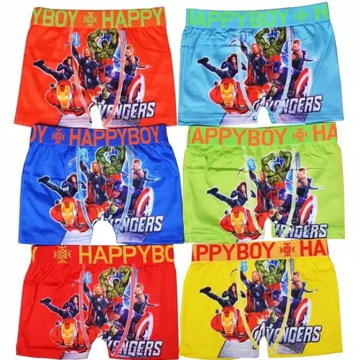 3 Pcs CD Boxer Happy Boy - Celana Segi Empat Anak Laki Laki - Random Motif / Warna