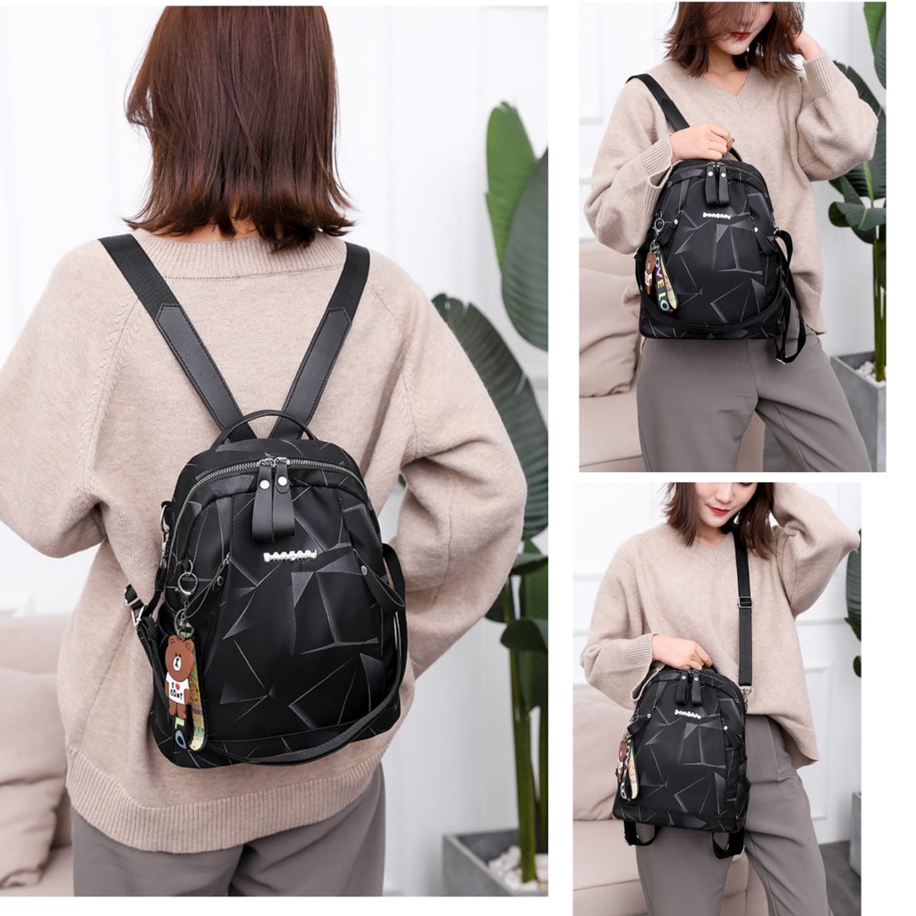 TAS RANSEL WANITA KOREA IMPORT ANTI AIR HITAM ELLESMA TA395B5 BACKPACK SEKOLAH KERJA BESAR BATAM ORI