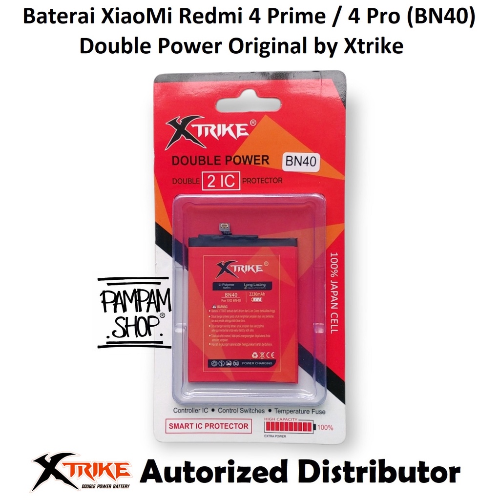 Baterai XTRIKE Double Power Original XiaoMi BN40 Redmi 4 Prime Pro Batre Batrai Battery Handphone HP