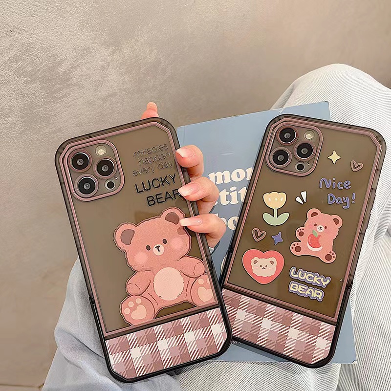 Soft Case TPU Transparan Motif Beruang Untuk iPhone 12 13 Se 2020 6 6S 7 8 Plus X XS XR 11 Pro Max