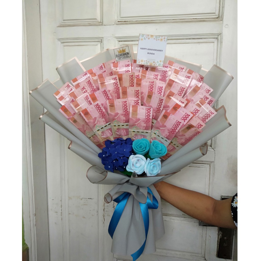 BUP02 flower medan bunga uang kertas duit asli hadiah buket mawar balon flower box kue tar money bal