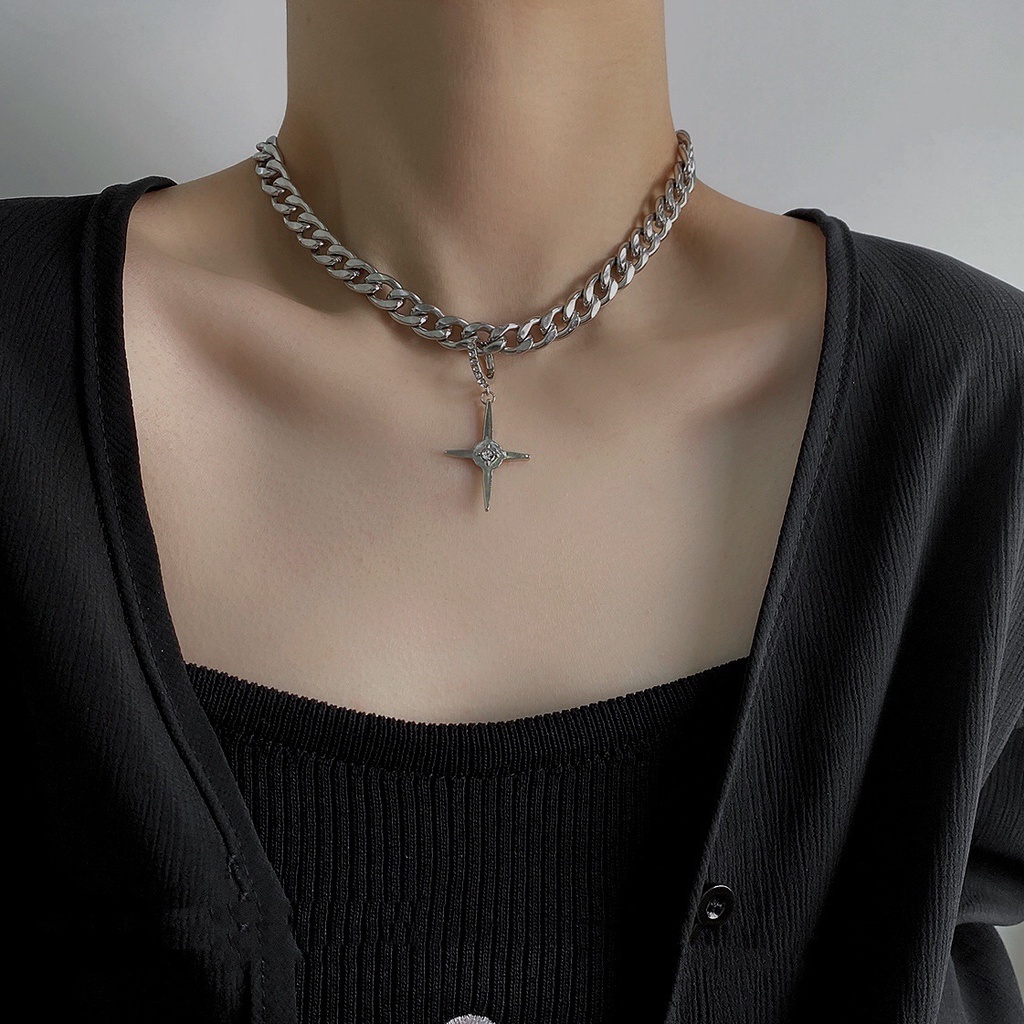 Jepang dan Korea gaya retro sweet cool diamond cross liontin kalung ins gaya hip hop niche desain ka