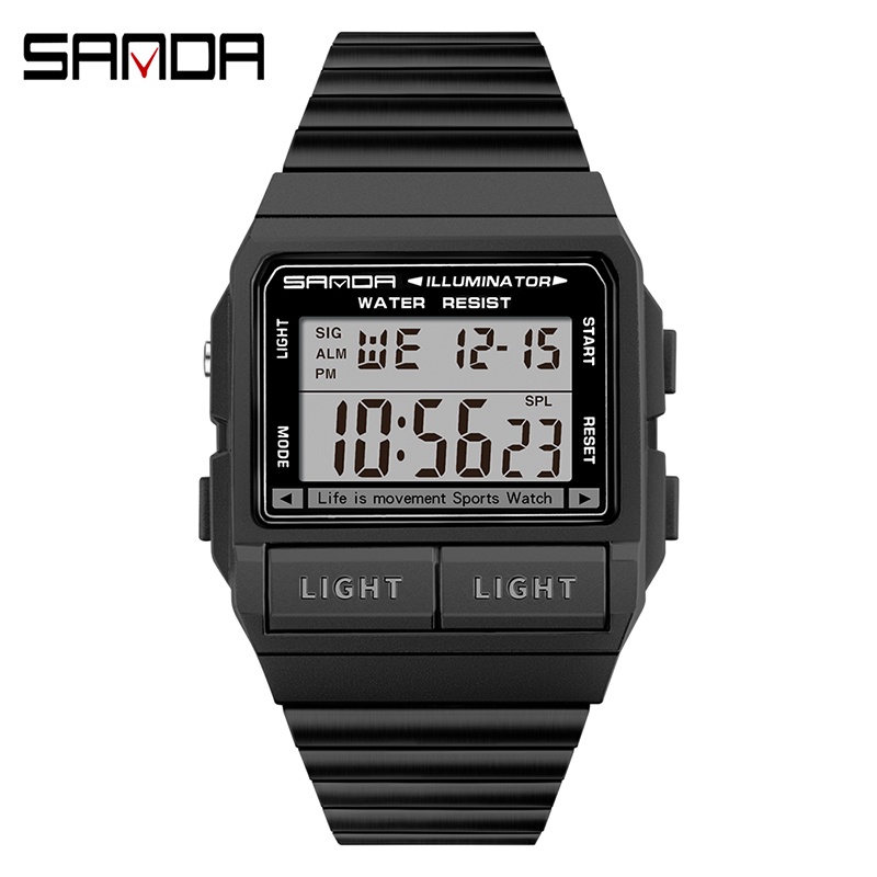 SANDA 2007 Jam Tangan Pria Digital Sport EL Backlight Tali Stainless Shockproof Anti air WATCHKITE WKOS