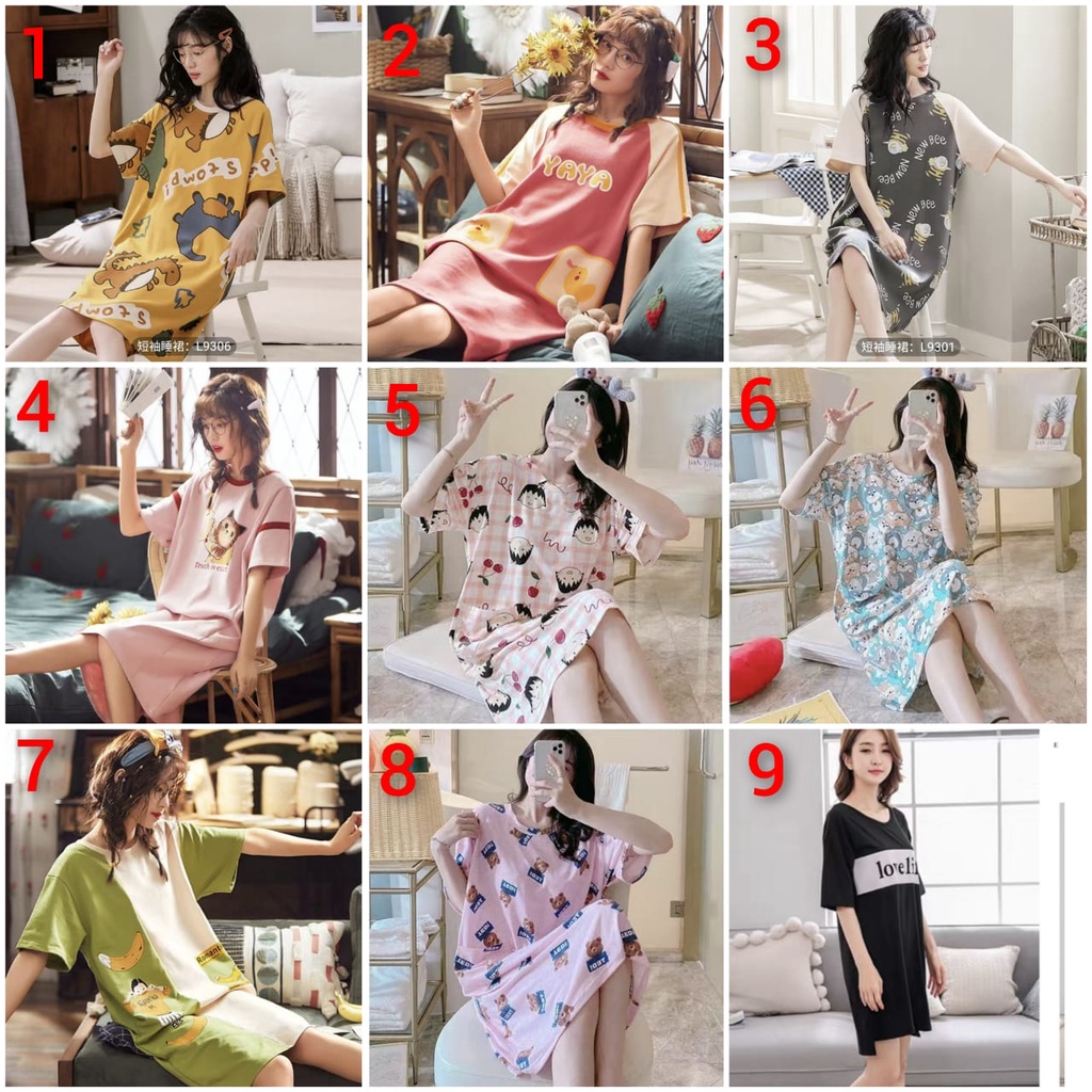 Baju tidur daster bahan kaos import