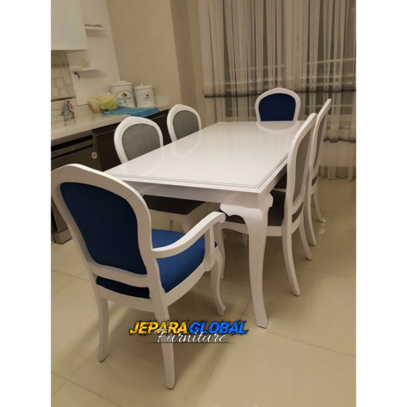 Kursi Makan racoco oval duco shabby - meja makan duco - kursi makan jati - meja makan putih