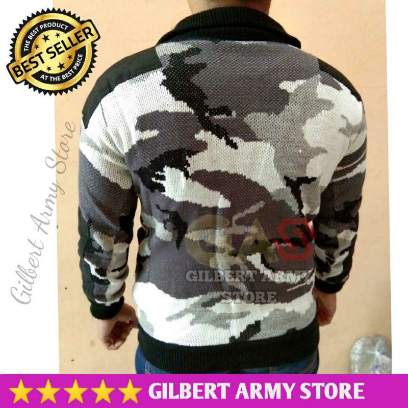 Grosir Sweater Loreng Salju Army Murah GILBERT ARMY STORE Jaket sweater Loreng Rajut motif Army