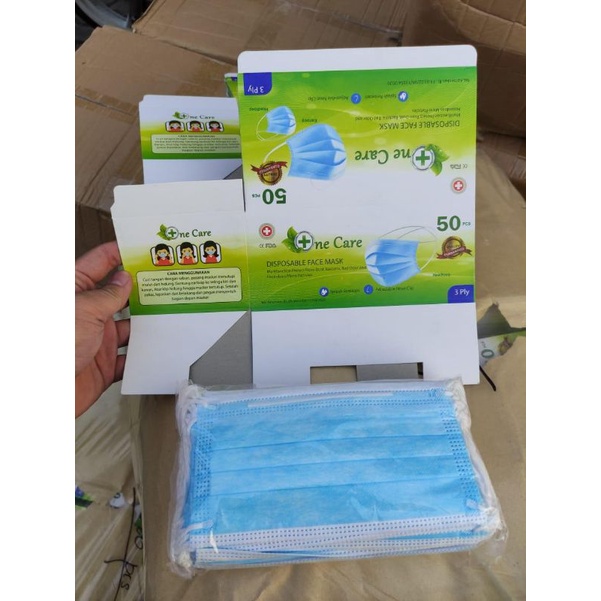 masker onecare 3ply face mask earloop tebal