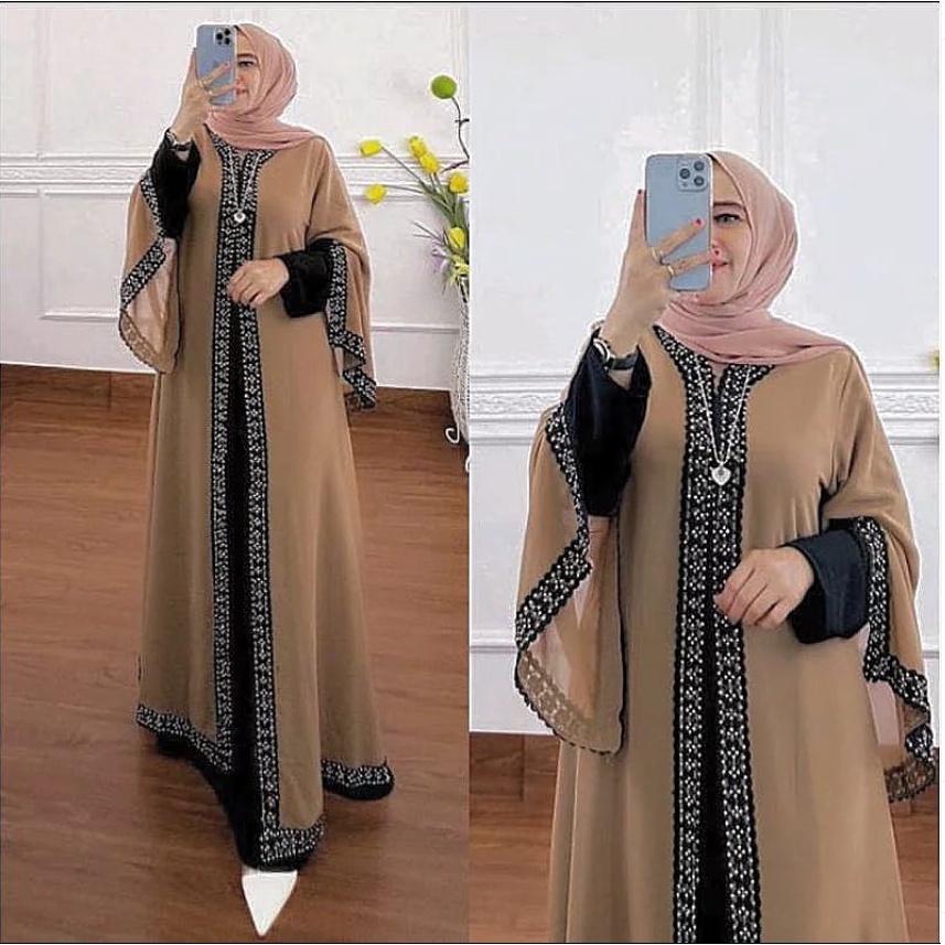 OUTHER NISA ARABIAN BAHAN MOSCRAPE LD 110 CM PJ 140 CM OUTHER WANITA LENGAN PANJANG OUTHER LEBARAN MOTIF POLOS OUTHER KONDAGAN WANITA MODERN