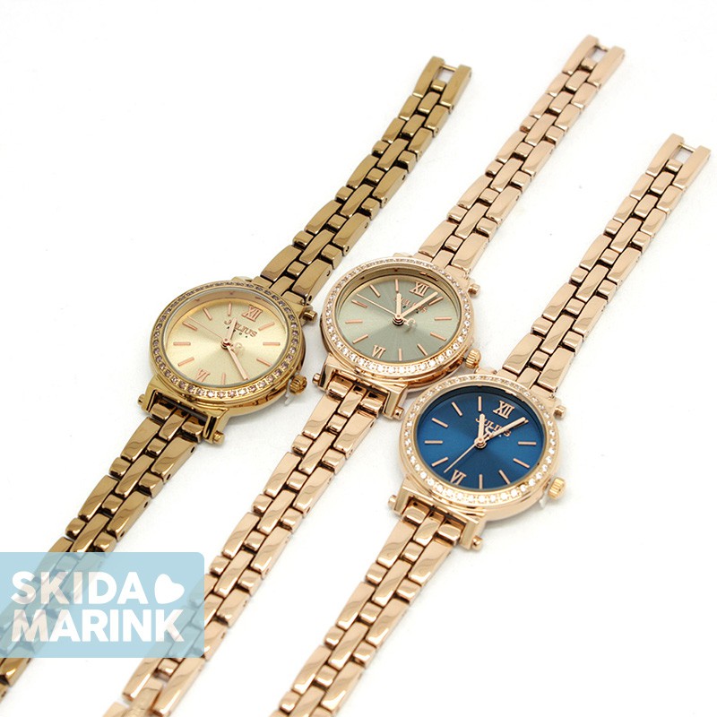 Julius JA-1124 / JA1124 ORIGINAL Jam Tangan Wanita Korea Cantik dan Elegan Rantai Kristal Rose Gold