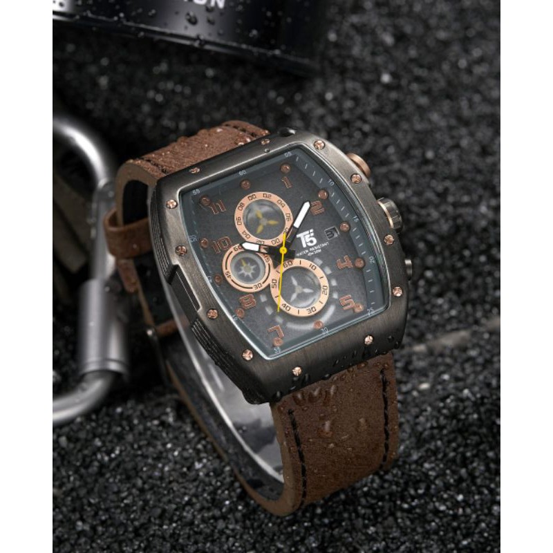 Jam Tangan Pria Chronograph T5 H3720 3720 Original Kulit Leather Watch