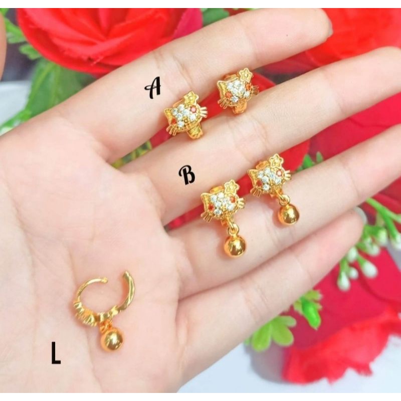 anting anak motif hello Kitty gold tintanium|Anting wanita model terbaru 2021 Anting wanita korea An