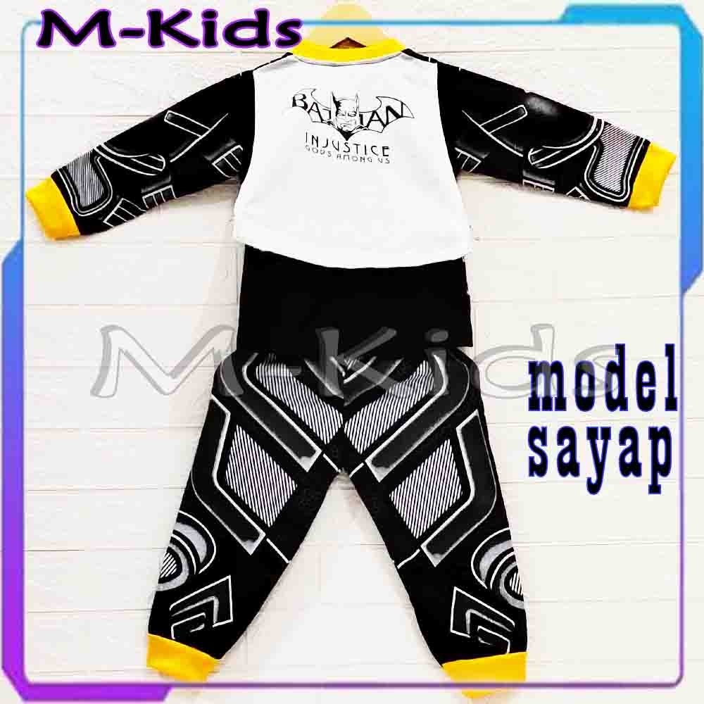 MKids88 - Baju Setelan Panjang KAOS Anak Karakter Batman &amp; Superman Motif / Model Sayap