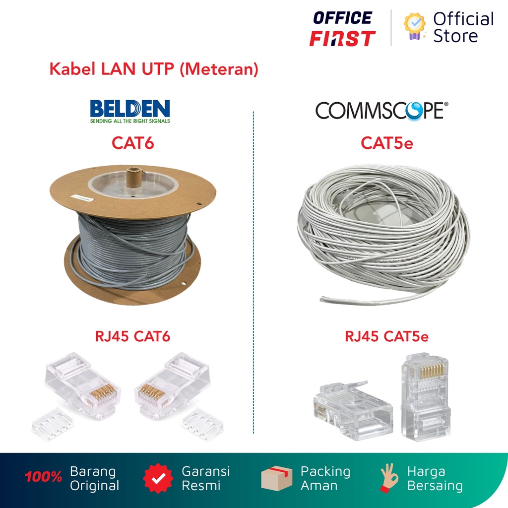 Kabel LAN UTP Meteran CAT5e CAT6 plus Konektor RJ45 RJ 45 Bisa Beli Satuan Per Meter Commscope Belden
