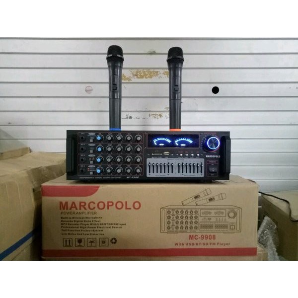 Power AMPLIFIER 2 Mic WIRELESS MARCOPOLO MC-9908 Bluetooth baru