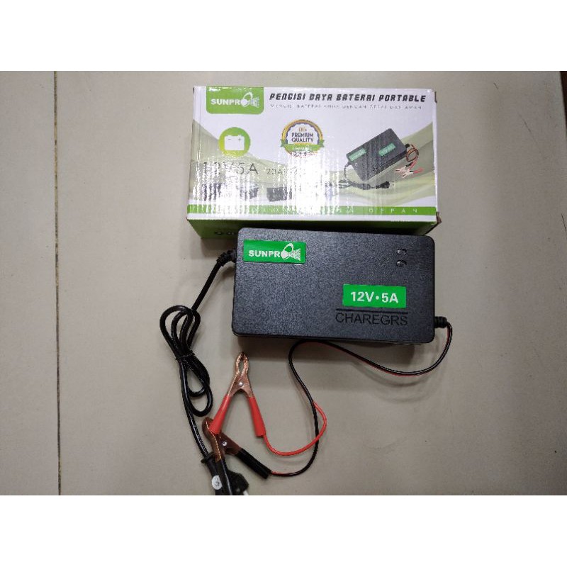 Cas aki Sunpro 12V 2A, 5A, 6A Pengisi daya Batrai portabel