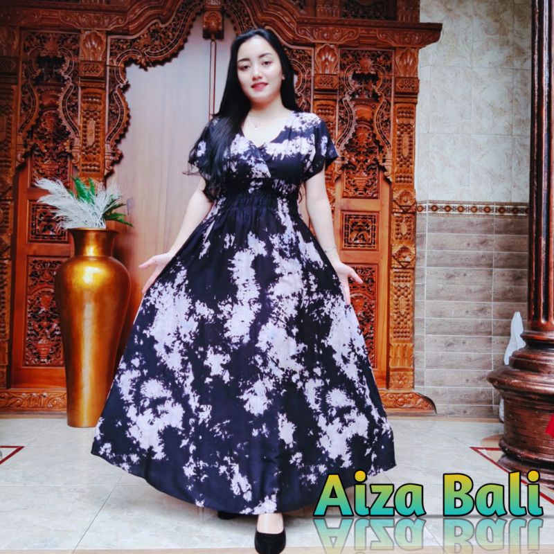 Dress Mozza Tie Dye Camouflage Rayon Super Premium Daster Panjang Motif Celup Lengan Pendek Bali Ter