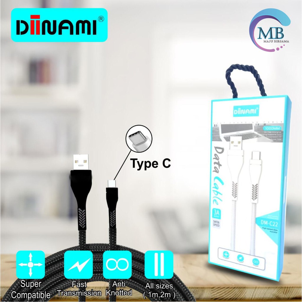 BM081 C22 DIINAMI Kabel data cable charger original ready Micro i Ph0ne tipe c 1 2 3 meter 3Amper MB686