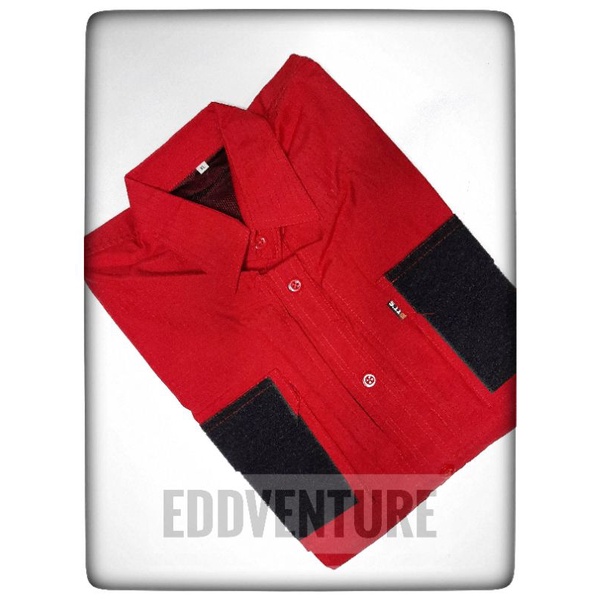 Baju Kemeja Polos Pria Tangan Lengan Panjang Kemeja Drone Ripstop Velcro Tactical Outdoor Warna Merah Terang