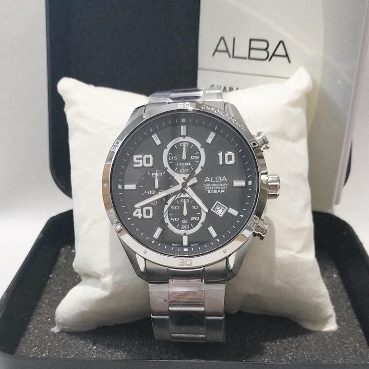 Jam Tangan Alba Pria AM3675 Silver Hitam Original Garansi Resmi