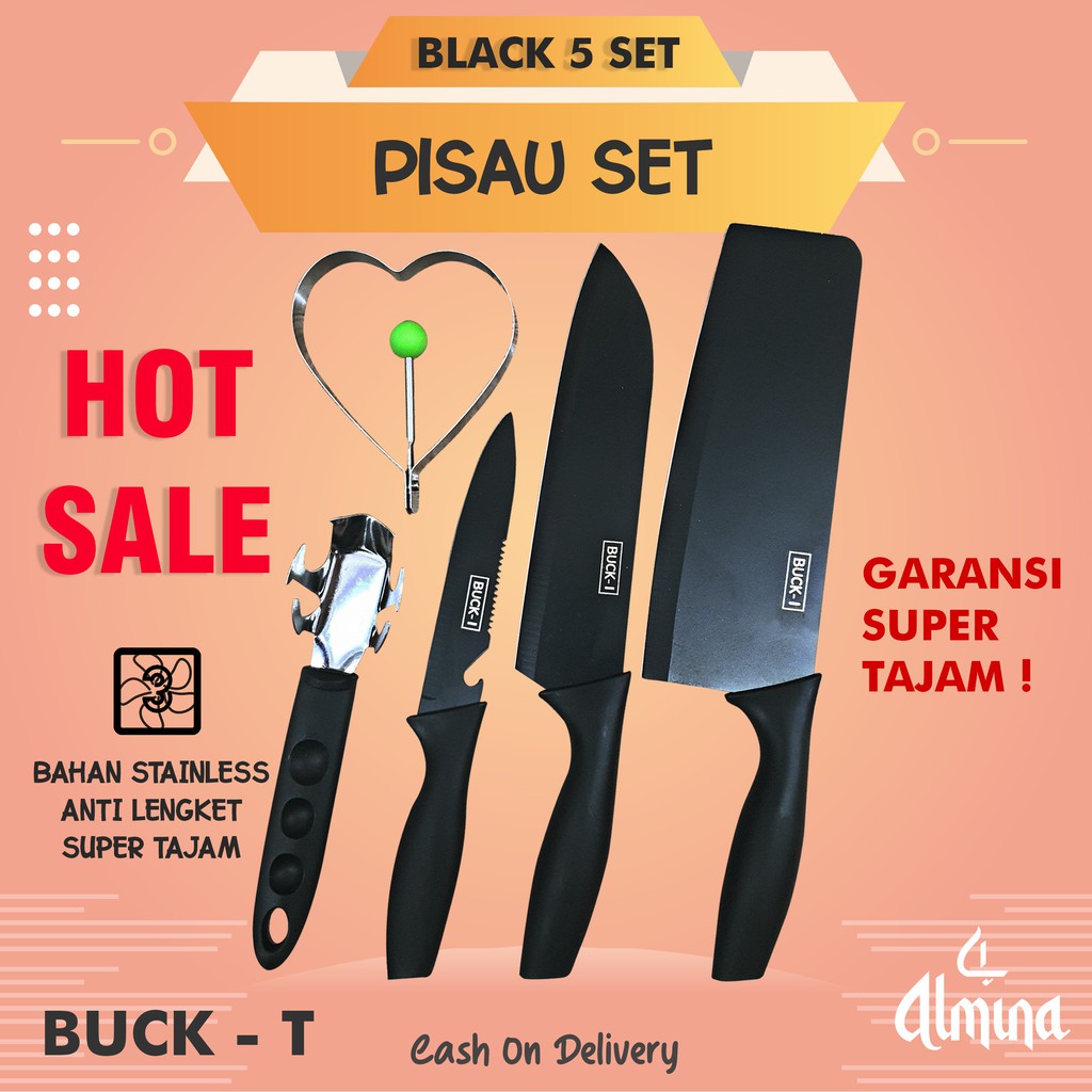 ANTI LENGKET Pisau Set Stainless  Warna Warni Set Pisau dapur HITAM Sangat Tajam