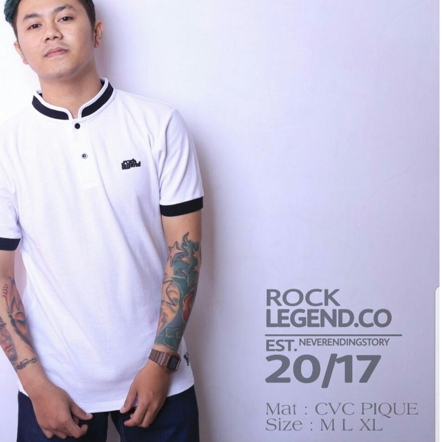 □ Ready □ BMN6 Legend Of Denim Original Kaos polo lengan pendek Rock legend warna putih kerah hitam