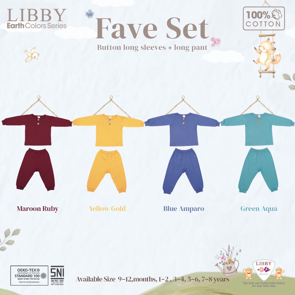 LIBBY FAVE SET -EARTH COLORS SERIES SETELAN PANJANG - LIBBY BAJU BAYI Setelan Piyama anak/Piyama bayi