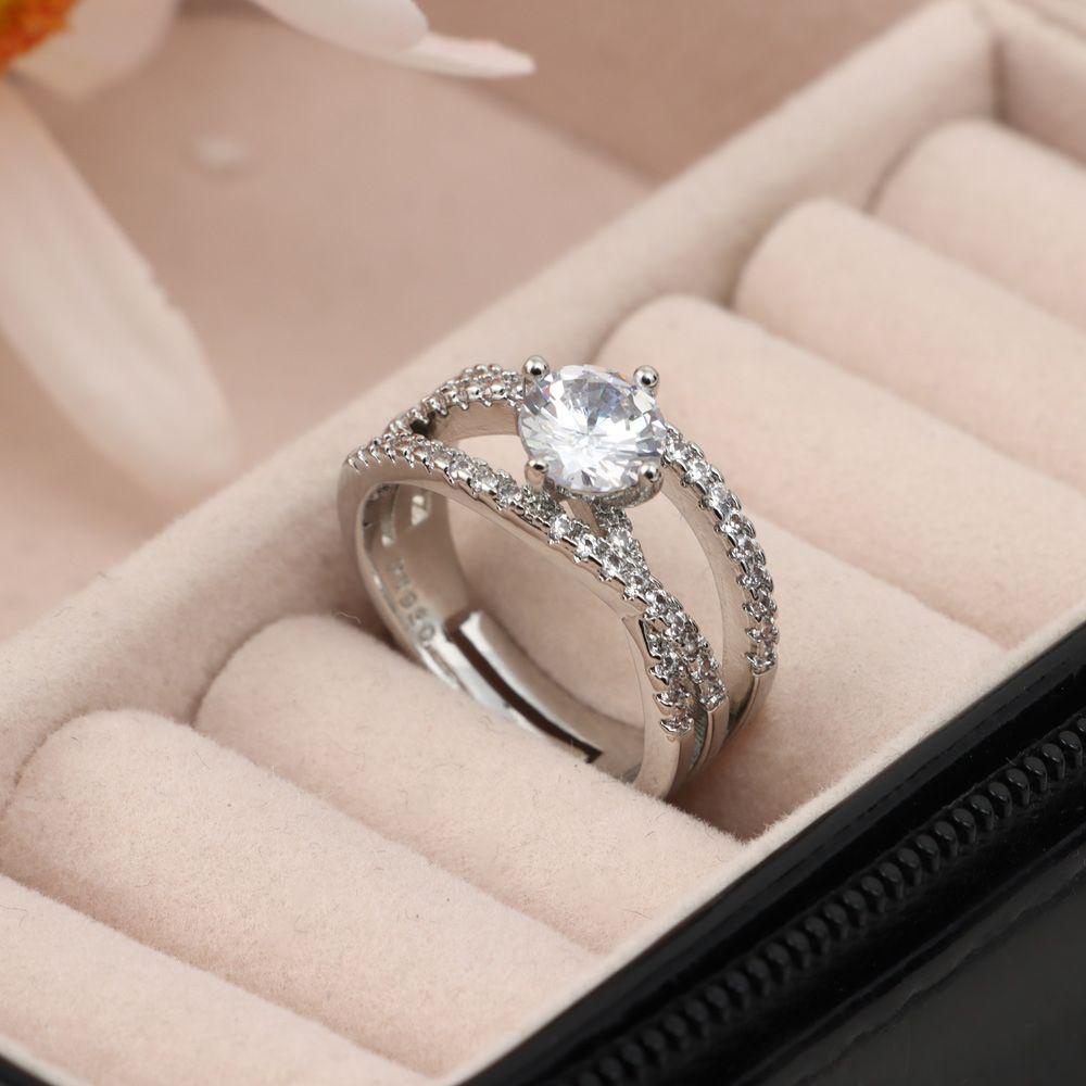 Preva Cincin Berlian Elegan Wanita Kawin Pasangan Open Ring