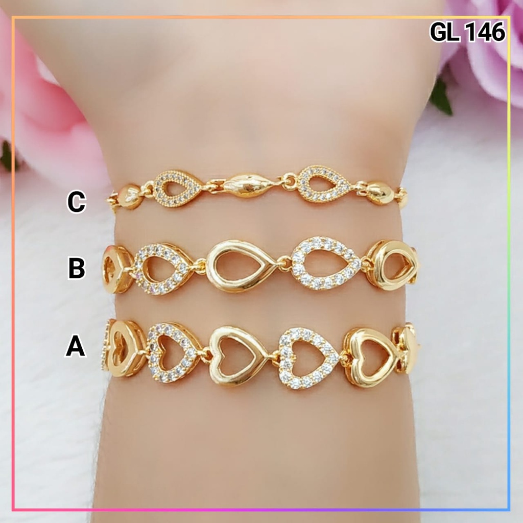 Gelang xuping gelang dewasa rantai tebal labu full permata zirkon perhiasan lapis emas gold GL 146