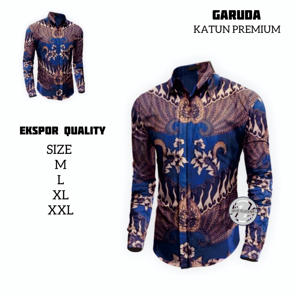 Kemeja Batik Pria Motif Garuda Biru || Kemeja Batik Pria Lengan Panjang Pria Dewasa