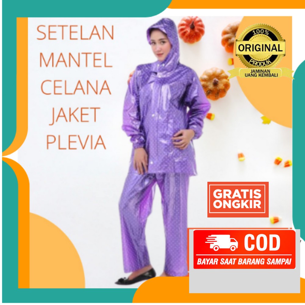 Jas Hujan Wanita Pria Celana Dewasa Cewek Setelan Motif Polkadot Batik Murah Plevia 810 Original