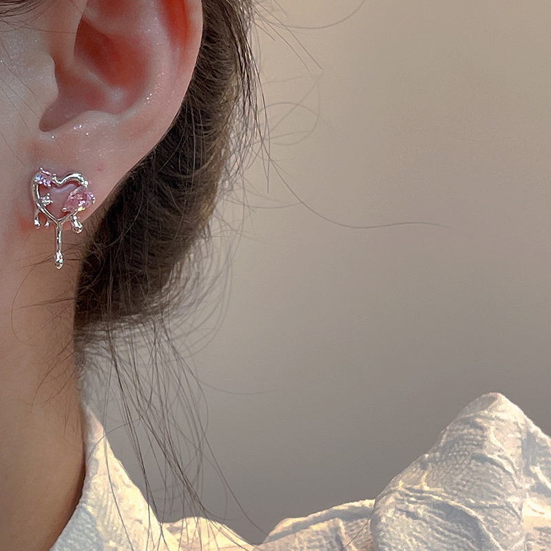 Anting Kristal Bentuk Hati Water Drop Warna Silver Untuk Wanita