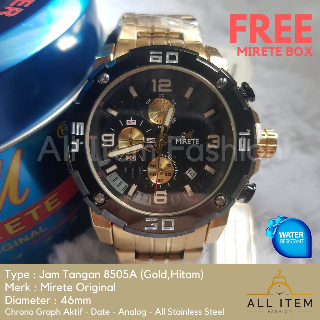 Jam Tangan Chrono Rantai MIRETE 8505A / Jam Tangan Pria Anti Air ORI /Arloji / Watches (FREE BOX)